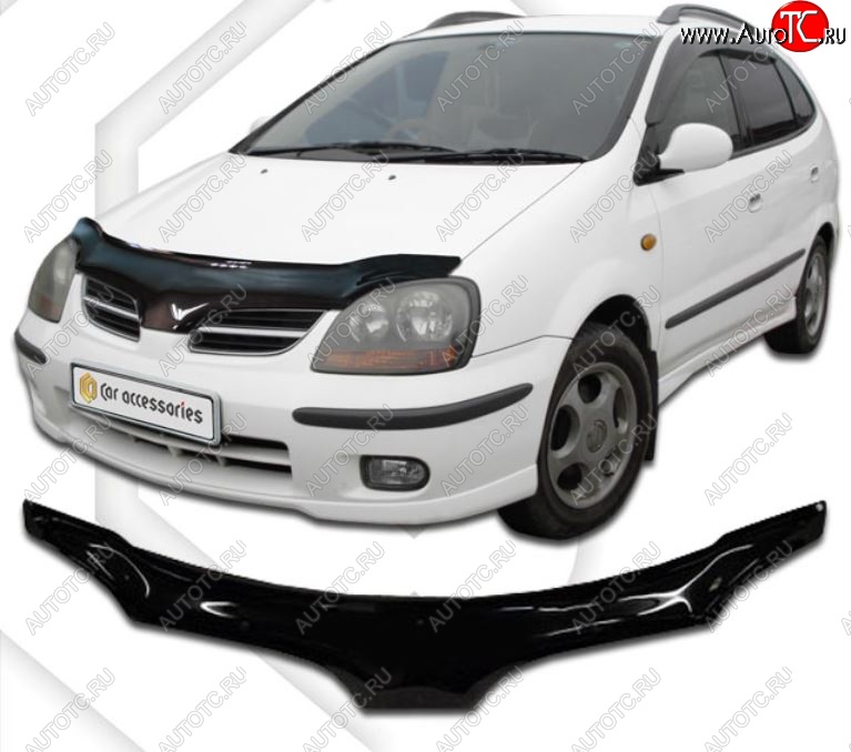 2 299 р. Дефлектор капота CA-Plastiс exclusive  Nissan Tino (1998-2003) V10 доресталийнг (Classic черный, Без надписи)  с доставкой в г. Нижний Новгород