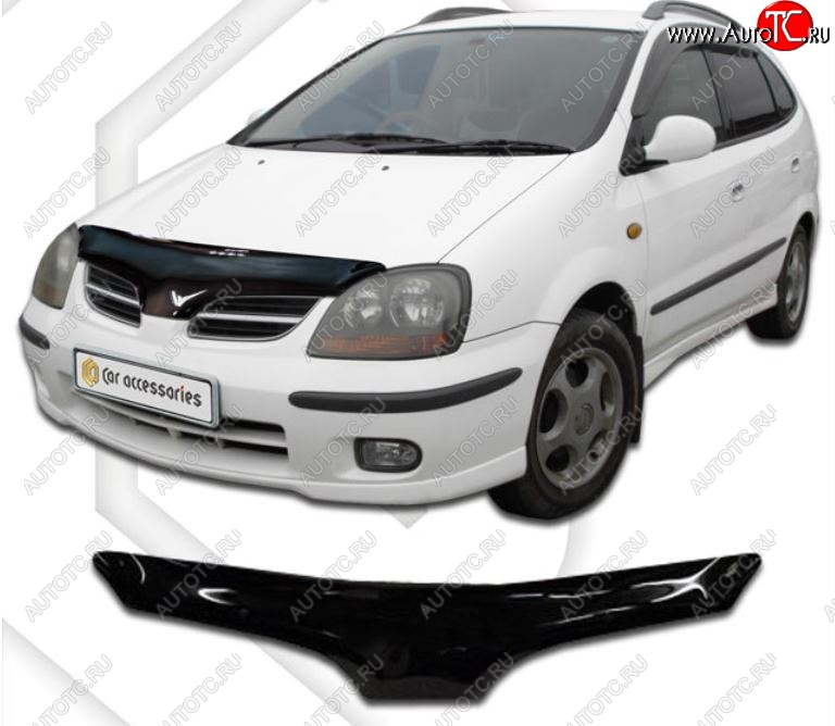 1 999 р. Дефлектор капота CA-Plastic  Nissan Tino (1998-2003) V10 доресталийнг (Classic черный, Без надписи)  с доставкой в г. Нижний Новгород