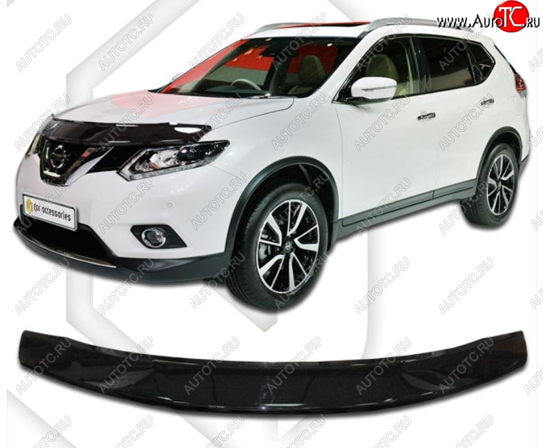 2 159 р. Дефлектор капота CA-Plastiс  Nissan X-trail  3 T32 (2013-2022) дорестайлинг, рестайлинг (Classic черный, Без надписи)  с доставкой в г. Нижний Новгород