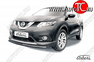 7 199 р. Защита переднего бампера Arbori (короткая, черная, 1 труба d57 mm). Nissan X-trail 3 T32 дорестайлинг (2013-2018)  с доставкой в г. Нижний Новгород