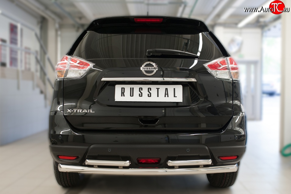 9 999 р. Защита заднего бампера (Ø63 и 42 мм, уголки, нержавейка) Russtal Nissan X-trail 3 T32 рестайлинг (2017-2022)  с доставкой в г. Нижний Новгород