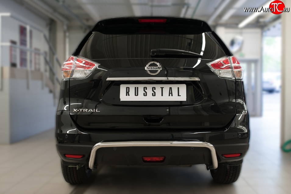 7 349 р. Защита заднего бампера (Ø42 мм волна, нержавейка) Russtal  Nissan X-trail  3 T32 (2017-2022) рестайлинг  с доставкой в г. Нижний Новгород