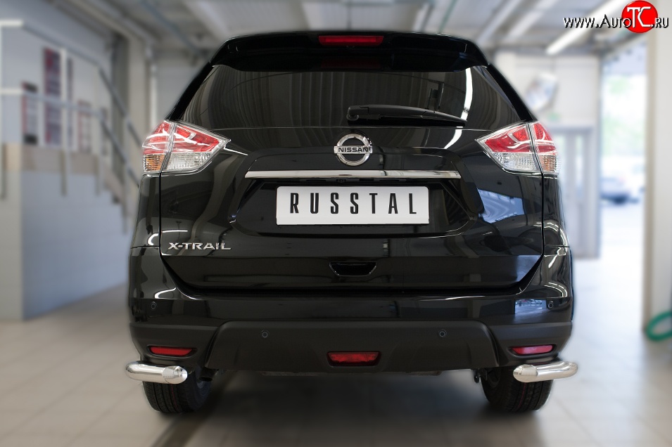 12 999 р. Защита заднего бампера (Ø63 мм уголки, нержавейка) Russtal Nissan X-trail 3 T32 рестайлинг (2017-2022)  с доставкой в г. Нижний Новгород