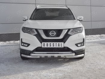 Защита переднего бампера (Ø63 мм с клыками, нержавейка) SLITKOFF Nissan (Нисан) X-trail (Х-трейл)  3 T32 (2013-2018) 3 T32 дорестайлинг