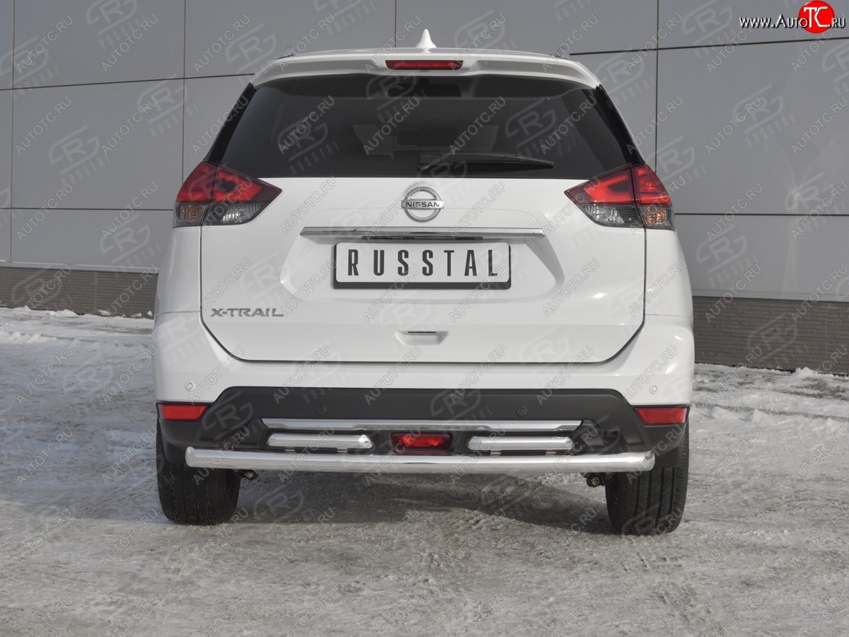 20 899 р. Защита заднего бампера (Ø63 и 42 мм , нержавейка) RUSSTAL Nissan X-trail 3 T32 рестайлинг (2017-2022)  с доставкой в г. Нижний Новгород