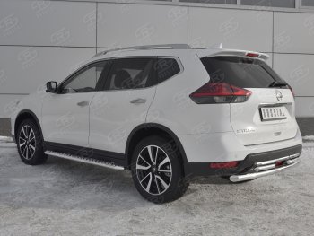 20 899 р. Защита заднего бампера (Ø63 и 42 мм , нержавейка) RUSSTAL Nissan X-trail 3 T32 рестайлинг (2017-2022)  с доставкой в г. Нижний Новгород. Увеличить фотографию 2