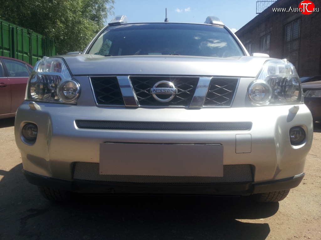 1 539 р. Нижняя сетка на бампер Russtal (хром) Nissan X-trail 2 T31 дорестайлинг (2007-2011)  с доставкой в г. Нижний Новгород