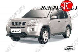 6 119 р. Защита переднего бампера (рестайлинг) Arbori (черная, 1 труба d57 mm). Nissan X-trail 2 T31 дорестайлинг (2007-2011)  с доставкой в г. Нижний Новгород