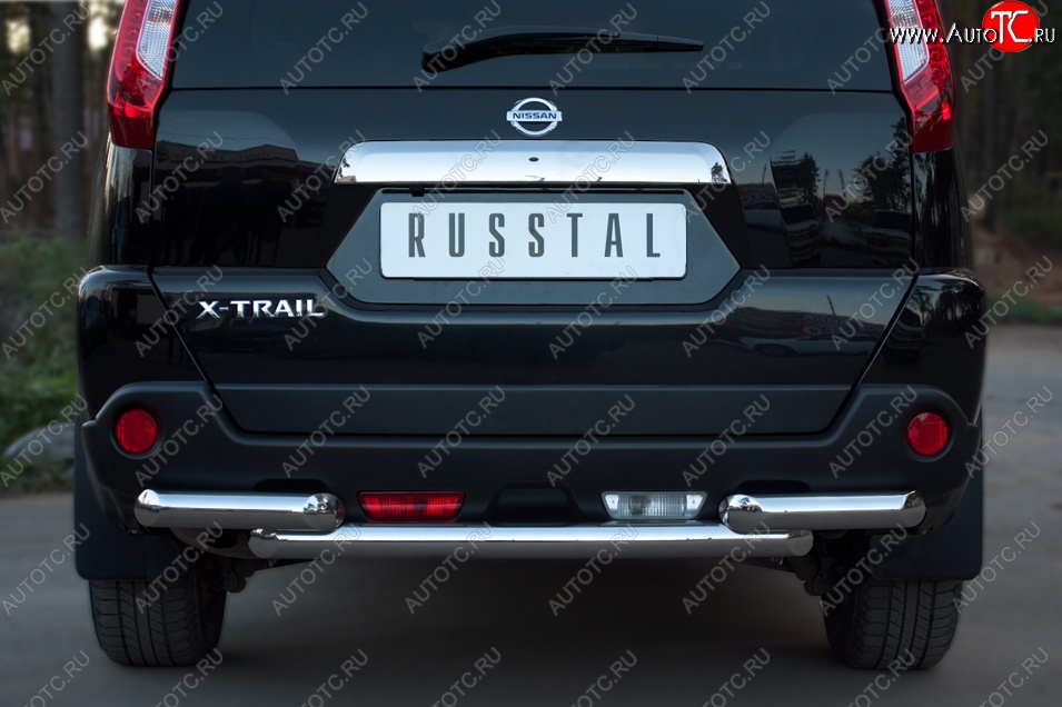 14 799 р. Защита заднего бампера (2 трубы Ø63, нержавейка) SLITKOFF  Nissan X-trail  2 T31 (2010-2015) рестайлинг  с доставкой в г. Нижний Новгород