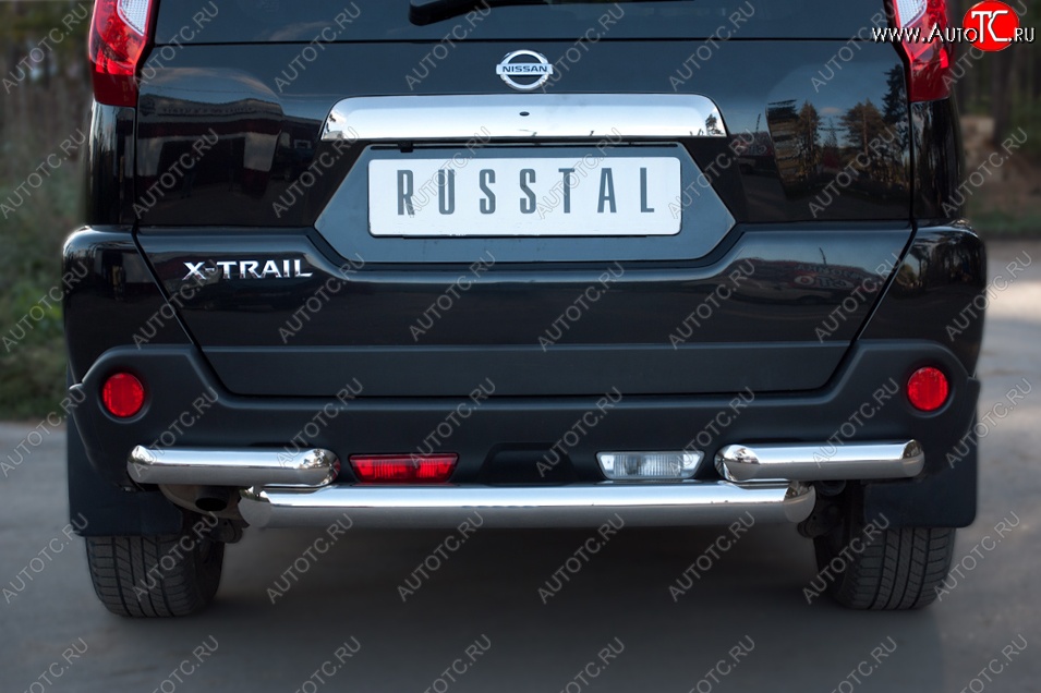 13 799 р. Защита заднего бампера (2 трубы Ø76, нержавейка) SLITKOFF  Nissan X-trail  2 T31 (2010-2015) рестайлинг  с доставкой в г. Нижний Новгород