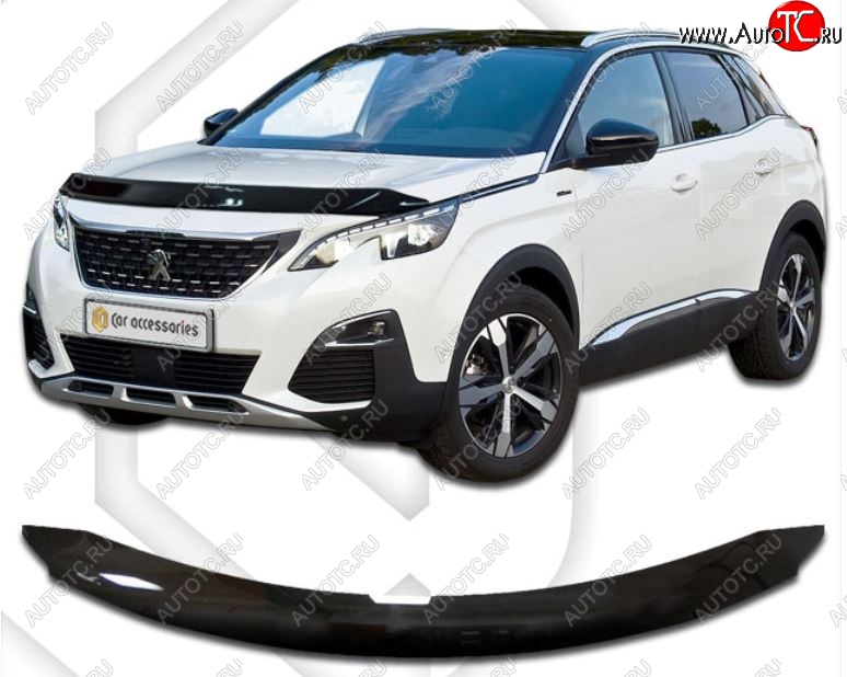 2 079 р. Дефлектор капота CA-Plastiс  Peugeot 3008  2 (2016-2025) (Classic черный, Без надписи)  с доставкой в г. Нижний Новгород