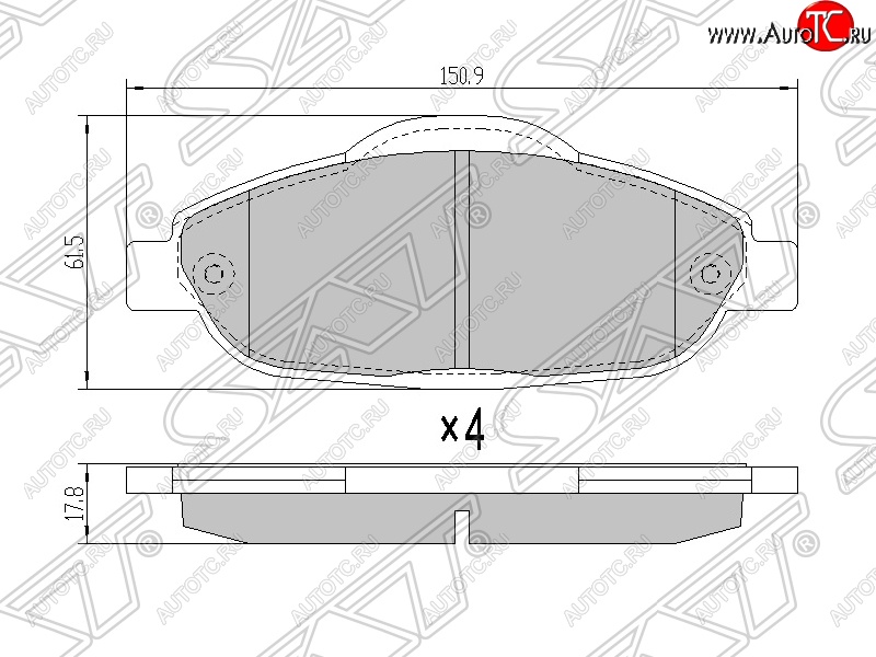 1 089 р. Колодки тормозные SAT (передние) Peugeot 308 T7 универсал дорестайлинг (2007-2011)  с доставкой в г. Нижний Новгород