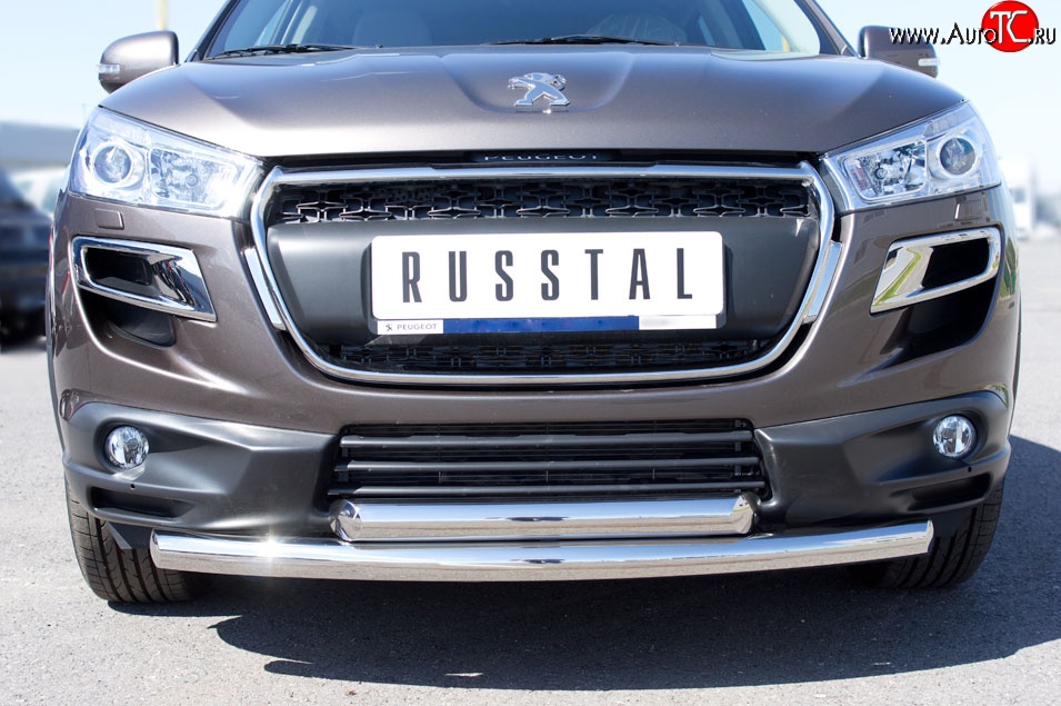 16 999 р. Защита переднего бампера (2 трубыØ63 мм, нержавейка) SLITKOFF  Peugeot 4008 (2012-2017)  с доставкой в г. Нижний Новгород