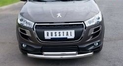 Защита переднего бампера (2 трубыØ76 и 63 мм, нержавейка) SLITKOFF Peugeot 4008 (2012-2017)