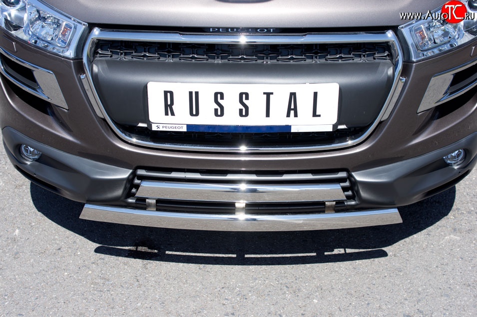 22 299 р. Защита переднего бампера (2 трубыØ75х42 мм, нержавейка) Russtal Peugeot 4008 (2012-2017)  с доставкой в г. Нижний Новгород