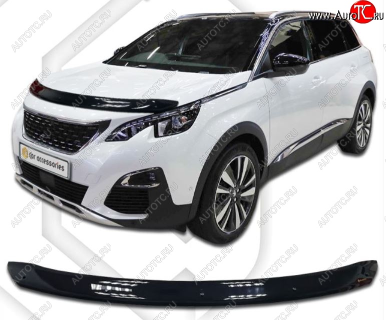 2 079 р. Дефлектор капота CA-Plastiс  Peugeot 5008  T87 (2017-2020) дорестайлинг (Classic черный, Без надписи)  с доставкой в г. Нижний Новгород