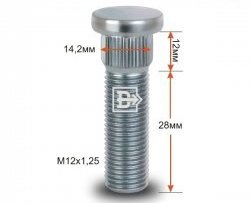 Забивная шпилька 28 мм ступицы Вектор M12x1.25x28 ГАЗ 3110 Волга (1997-2005) 