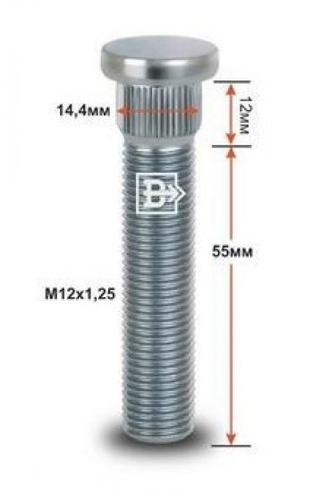 Забивная шпилька 55.0 мм ступицы колеса Вектор M12x1.25 x 55.0 KIA Cerato 4 BD рестайлинг седан (2021-2024) 