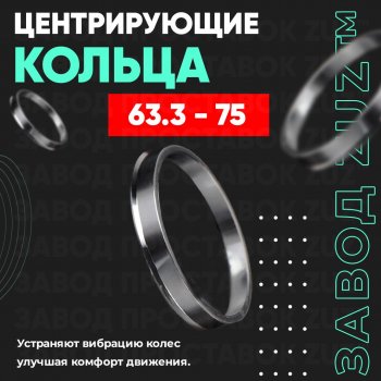 1 199 р. Алюминиевое центровочное кольцо (4 шт) ЗУЗ 63.3 x 75.0 Land Rover Freelander L359 дорестайлинг (2006-2010). Увеличить фотографию 1