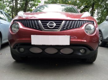 3 399 р. Защитная сетка в бампер (низ, ячейка 3х7 мм) Стрелка11 Стандарт Nissan Juke 1 YF15 дорестайлинг (2010-2014) (Хром)  с доставкой в г. Нижний Новгород. Увеличить фотографию 1