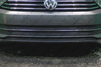 3 899 р.  Защита радиатора (3 части) (1.8 2.0) Стрелка11 Стандарт  Volkswagen Passat  B8 (2015-2019) седан дорестайлинг, универсал дорестайлинг (черная)  с доставкой в г. Нижний Новгород. Увеличить фотографию 1