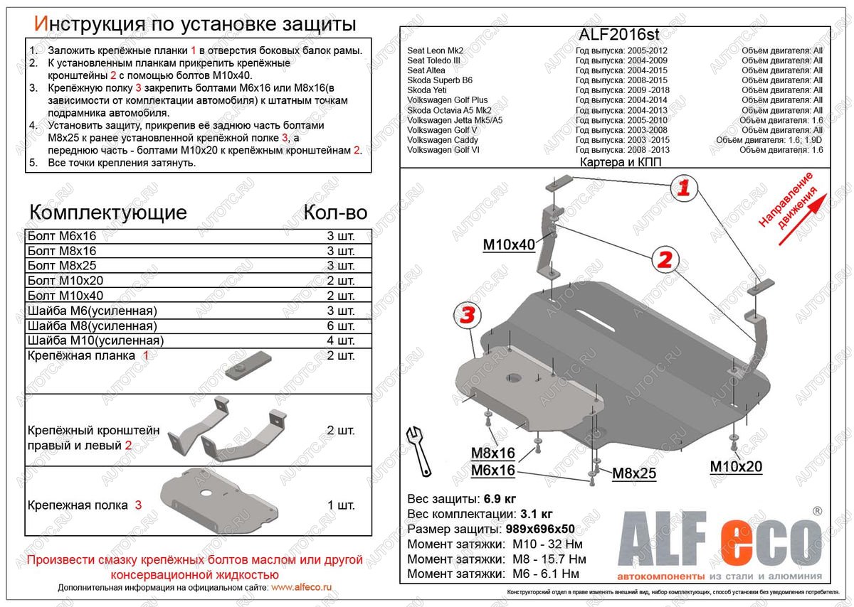 9 999 р. Защита картера и КПП (V-all) ALFECO  Volkswagen Caddy  2K (2003-2015) дорестайлинг, рестайлинг (алюминий 3 мм)  с доставкой в г. Нижний Новгород