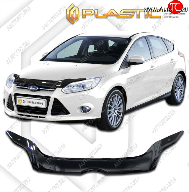 2 299 р. Дефлектор капота CA-Plastiс  Ford Focus  3 (2010-2015) хэтчбэк дорестайлинг (classic черный, без надписи)  с доставкой в г. Нижний Новгород