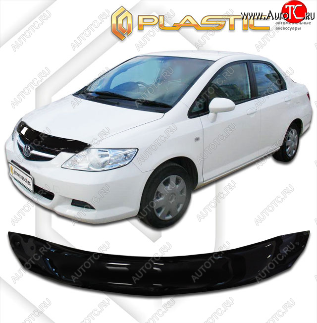 1 899 р. Дефлектор капота CA-Plastic  Honda Fit Aria  GD (2005-2009) рестайлинг седан (classic черный, без надписи)  с доставкой в г. Нижний Новгород