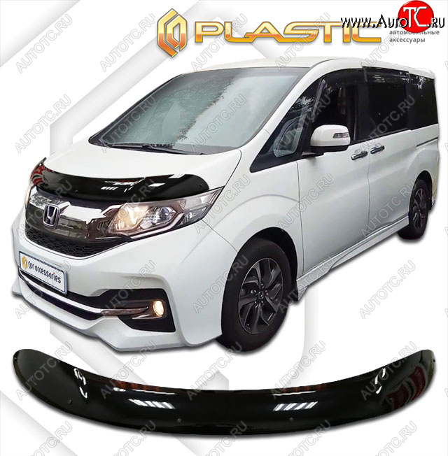 2 159 р. Дефлектор капота CA-Plastic  Honda StepWagon  5 RP1,RP2, RP3, RP4 (2015-2017) минивэн дорестайлинг (classic черный, без надписи)  с доставкой в г. Нижний Новгород