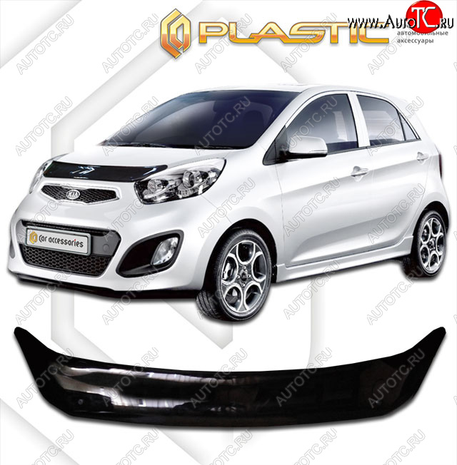 1 839 р. Дефлектор капота CA-Plastic  KIA Picanto  2 TA хэтчбэк 3 дв. (2011-2017) дорестайлинг, рестайлинг (classic черный, без надписи)  с доставкой в г. Нижний Новгород