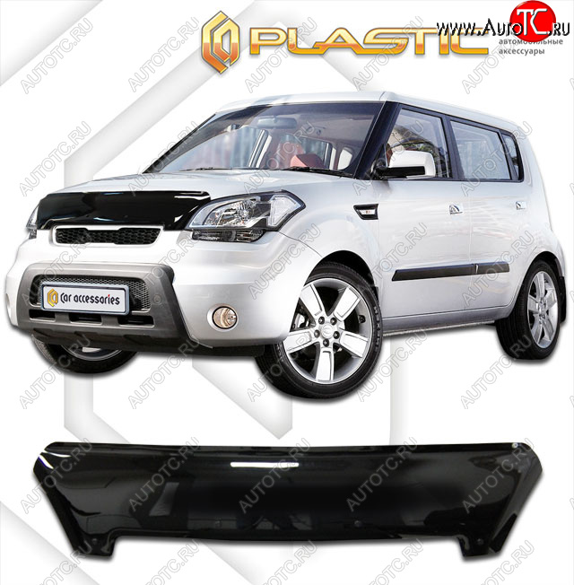 2 159 р. Дефлектор капота CA-Plastic  KIA Soul  AM (2011-2014) рестайлинг (classic черный, без надписи)  с доставкой в г. Нижний Новгород