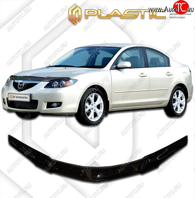 2 159 р. Дефлектор капота CA-Plastic  Mazda 3/Axela  BK (2003-2009) дорестайлинг седан, рестайлинг седан (Classic черный)  с доставкой в г. Нижний Новгород