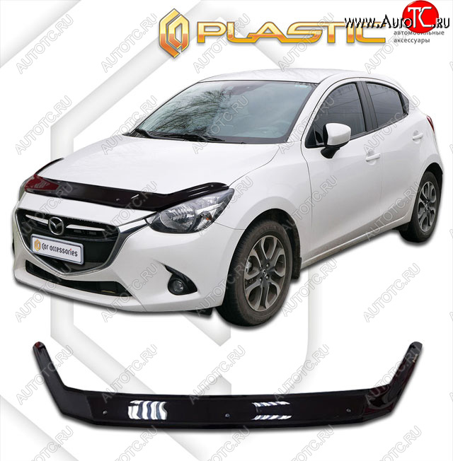 2 079 р. Дефлектор капота CA-Plastic  Mazda 2/Demio  DJ IV (2014-2019) (classic черный, без надписи)  с доставкой в г. Нижний Новгород