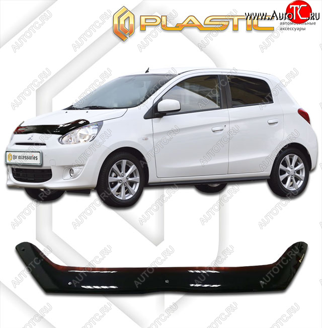 2 079 р. Дефлектор капота CA-Plastic  Mitsubishi Mirage  A03A (2012-2015) хэтчбэк 5 дв. дорестайлинг (classic черный, без надписи)  с доставкой в г. Нижний Новгород