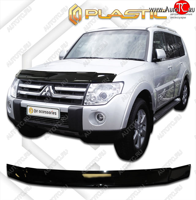 1 999 р. Дефлектор капота CA-Plastic Mitsubishi Pajero 4 V80 дорестайлинг (2006-2011) (classic черный, без надписи)  с доставкой в г. Нижний Новгород