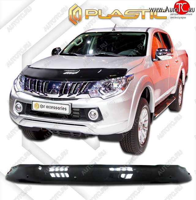 2 199 р. Дефлектор капота CA-Plastic  Mitsubishi Triton  KKKL (2015-2018) Double Cab дорестайлинг (classic черный, без надписи)  с доставкой в г. Нижний Новгород