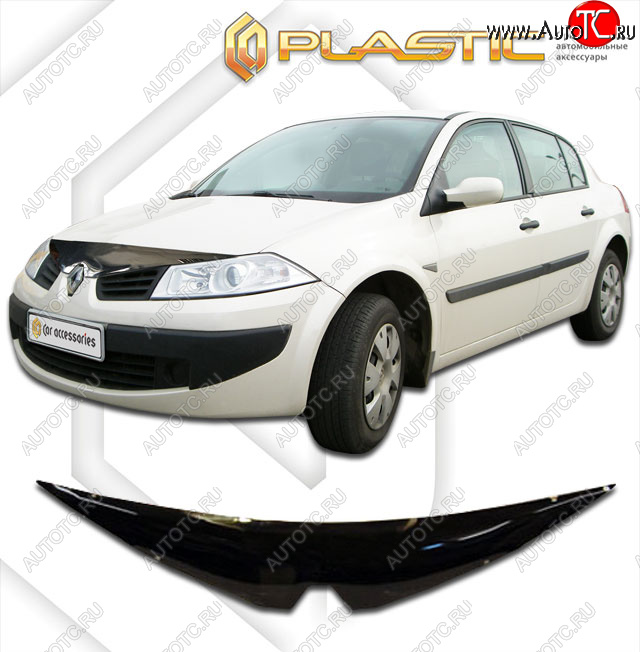 2 159 р. Дефлектор капота CA-Plastic  Renault Megane  седан (2006-2009)  рестайлинг (classic черный, без надписи)  с доставкой в г. Нижний Новгород