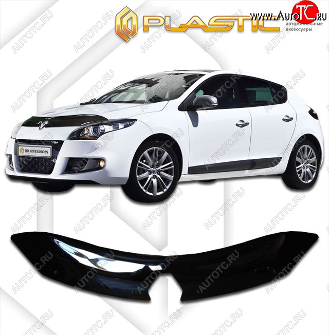 2 079 р. Дефлектор капота CA-Plastic  Renault Megane  купе 3 дв. (2008-2014) дорестайлинг, 1-ый рестайлинг (classic черный, без надписи)  с доставкой в г. Нижний Новгород