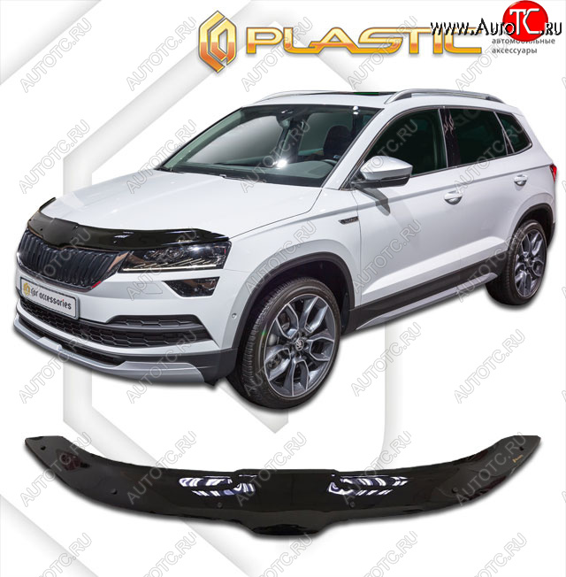 2 299 р. Дефлектор капота CA-Plastic  Skoda Karoq  NU7 (2017-2025) дорестайлинг, рестайлинг (classic черный, без надписи)  с доставкой в г. Нижний Новгород