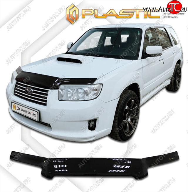 2 299 р. Дефлектор капота CA-Plastic Subaru Forester SG рестайлинг (2005-2008) (cерия Сlassic черный, без надписи)  с доставкой в г. Нижний Новгород