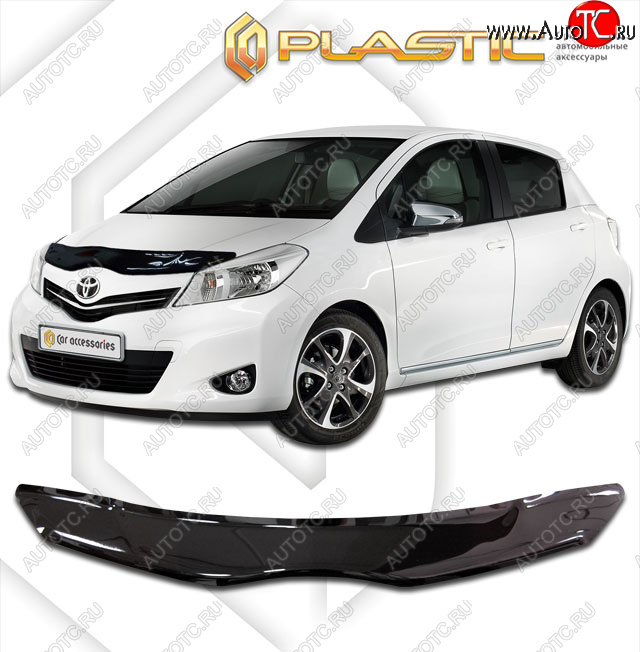 1 899 р. Дефлектор капота CA-Plastic  Toyota Yaris  XP130 (2010-2014) хэтчбэк 5 дв. дорестайлинг (classic черный, без надписи)  с доставкой в г. Нижний Новгород