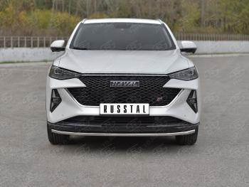 Защита переднего бампера d42 секции SLITKOFF Haval F7x  рестайлинг (2022-2024)  (нержавейка полированная)