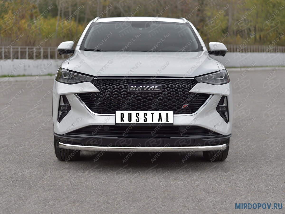 16 999 р. Защита переднего бампера d63 секции SLITKOFF  Haval F7x (2022-2025)  рестайлинг (нержавейка полированная)  с доставкой в г. Нижний Новгород