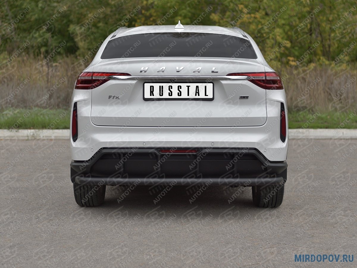 9 399 р. Защита заднего бампера d63 секции SLITKOFF  Haval F7x (2022-2024) рестайлинг (нержавейка окрашенная в черный цвет)  с доставкой в г. Нижний Новгород