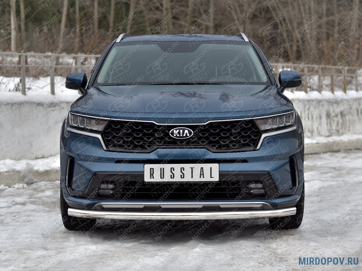 16 999 р. Защита переднего бампера d63 секции SLITKOFF  KIA Sorento  MQ4 (2020-2022) (нержавейка полированная)  с доставкой в г. Нижний Новгород