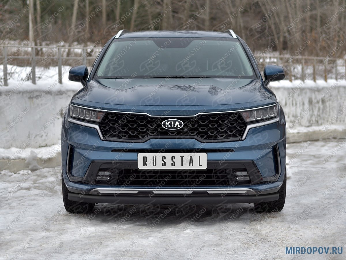 9 199 р. Защита переднего бампера d63 секции Russtal KIA Sorento MQ4 (2020-2022) (нержавейка)  с доставкой в г. Нижний Новгород