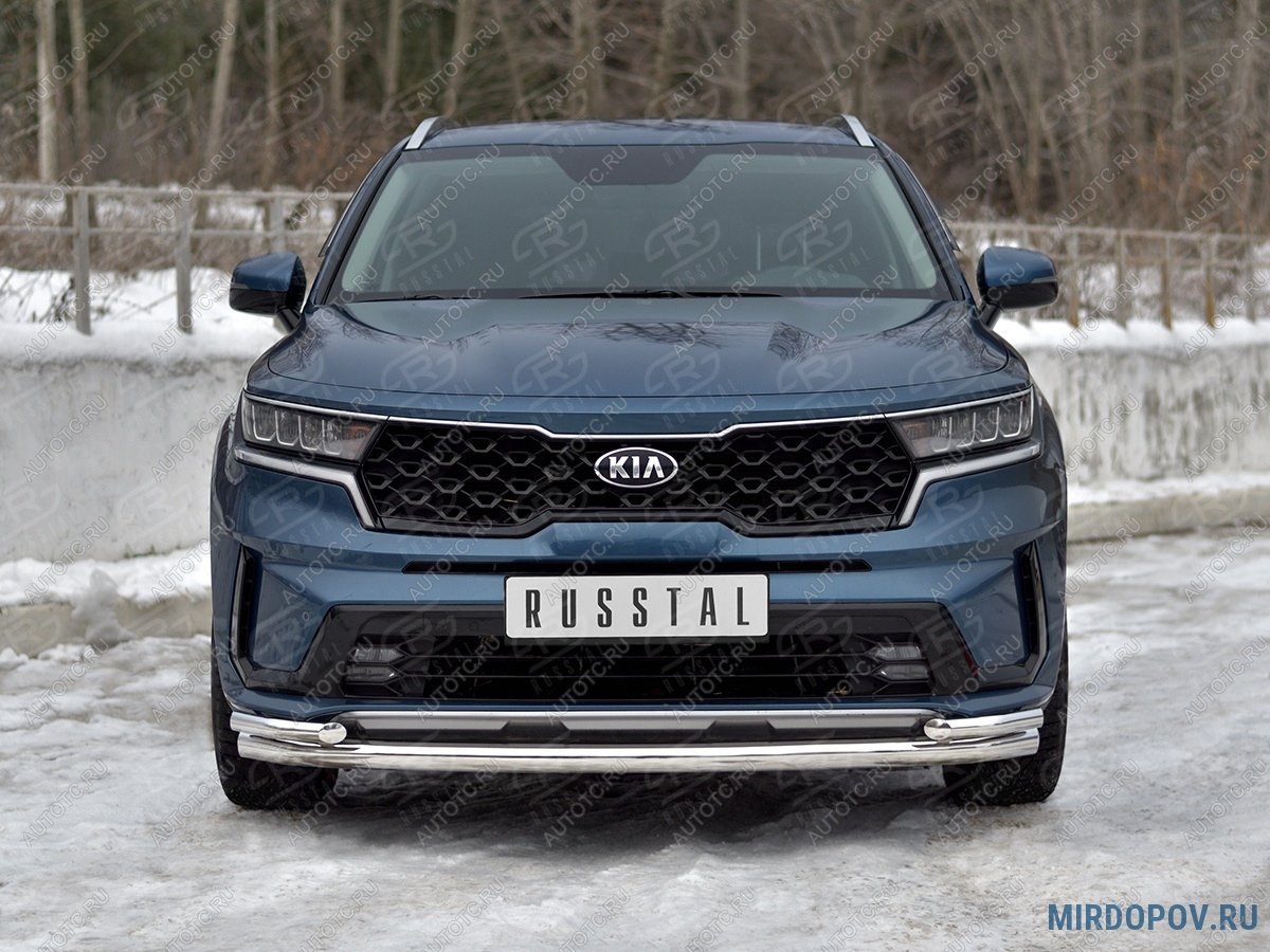 17 899 р. Защита переднего бампера d63 секции-d42 уголки SLITKOFF  KIA Sorento  MQ4 (2020-2022) (нержавейка полированная)  с доставкой в г. Нижний Новгород