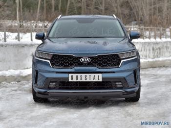 Защита переднего бампера d63 мм секции-d63 мм уголки+клыки Russtal KIA Sorento MQ4 (2020-2022)