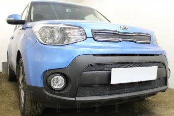 4 649 р. Защитная сетка в бампер (2 части, ячейка 3х7 мм) Alfeco Стандарт KIA Soul PS рестайлинг (2017-2019) (Чёрная)  с доставкой в г. Нижний Новгород. Увеличить фотографию 2