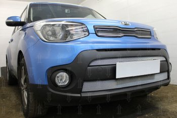 4 799 р. Защитная сетка в бампер (2 части, ячейка 3х7 мм) Alfeco Стандарт KIA Soul PS рестайлинг (2017-2019) (Хром)  с доставкой в г. Нижний Новгород. Увеличить фотографию 2